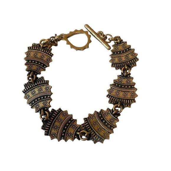 Vintage Black & Antiqued Gold Toned Tear Drop Reversible Braceket - Picture 2 of 6